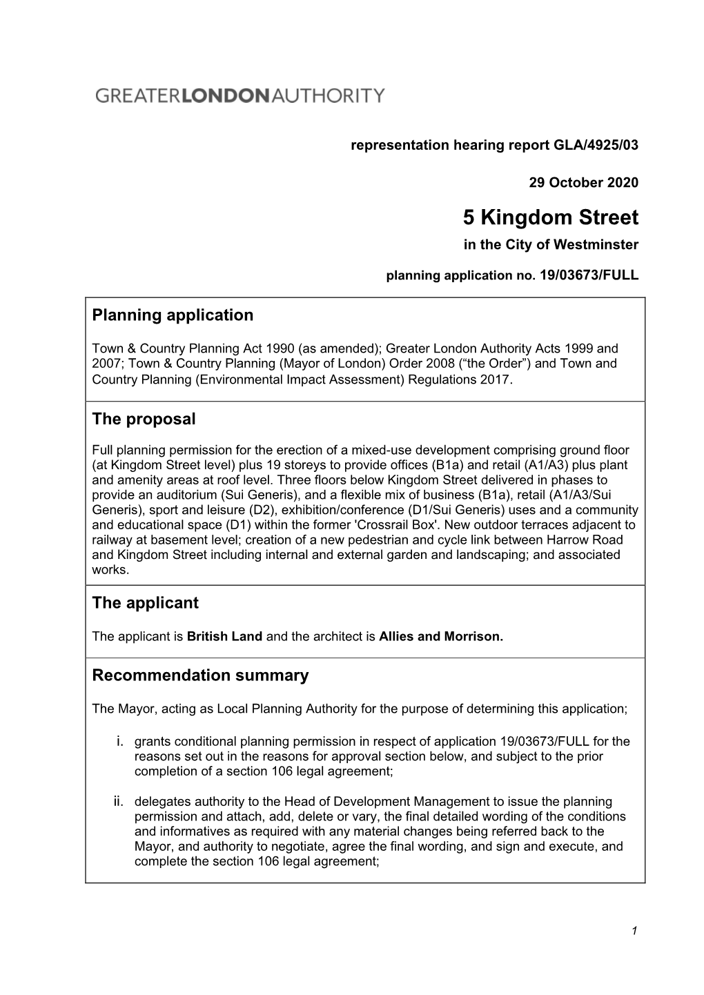 5 Kingdom Street Hearing Report