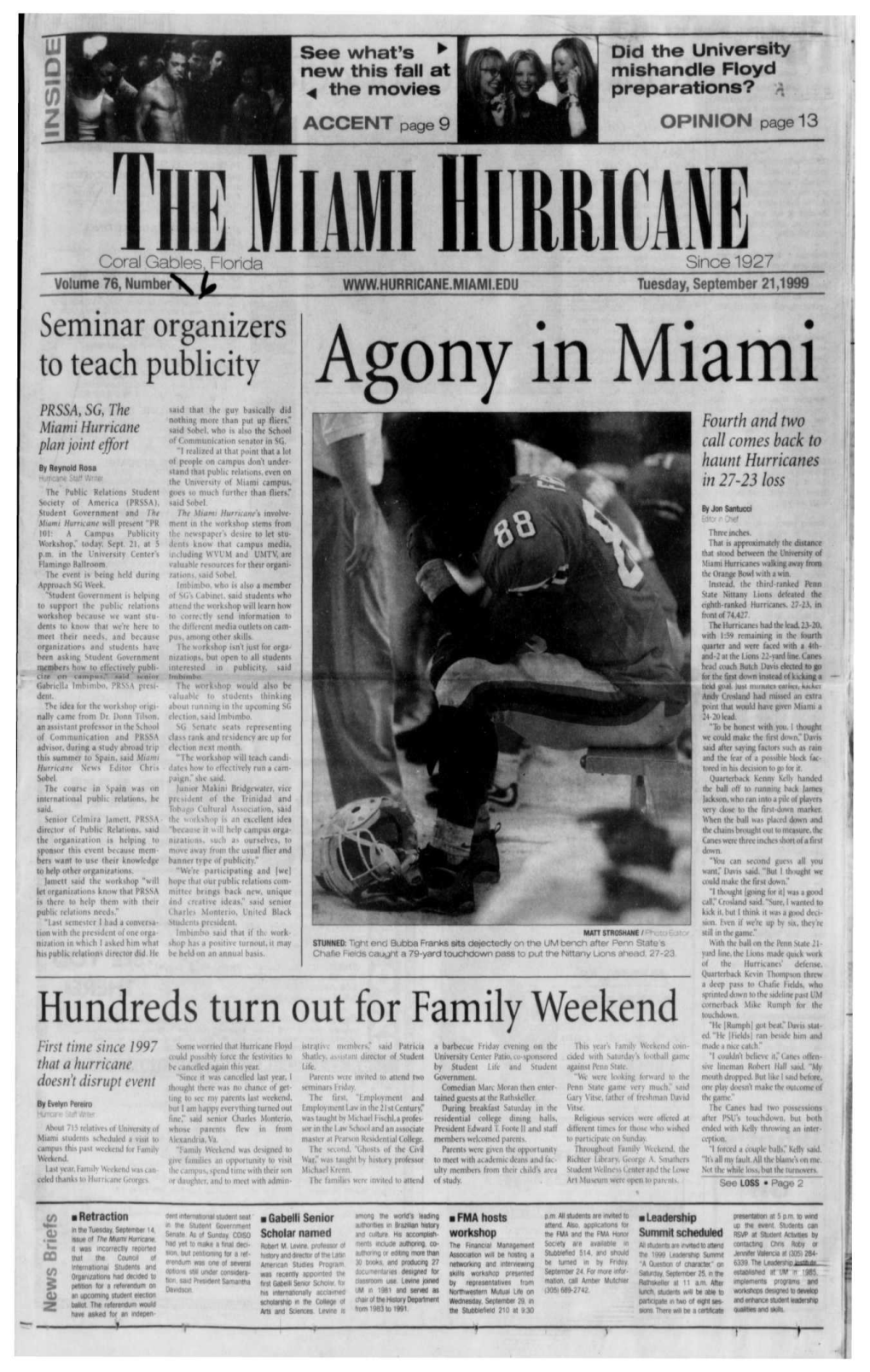 The Miami Hurricane Tuesday, September G1, 19