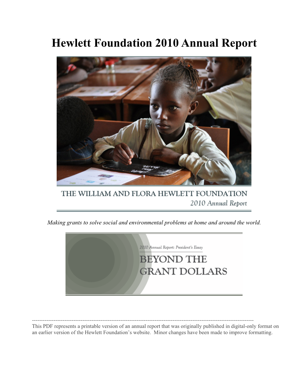 Hewlett Foundation 2010 Annual Report