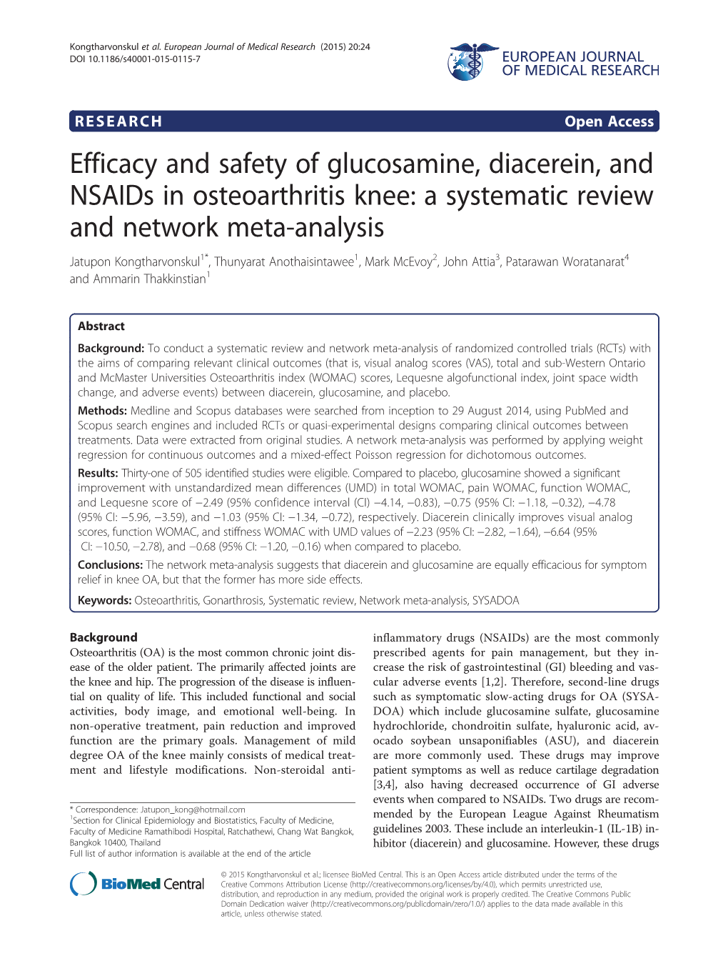Efficacy and Safety of Glucosamine, Diacerein, and Nsaids In