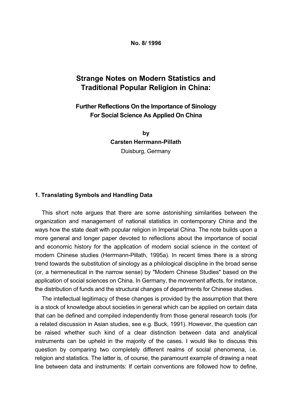 Strange Notes on Modern Statistics and Traditional Popular Religion in China