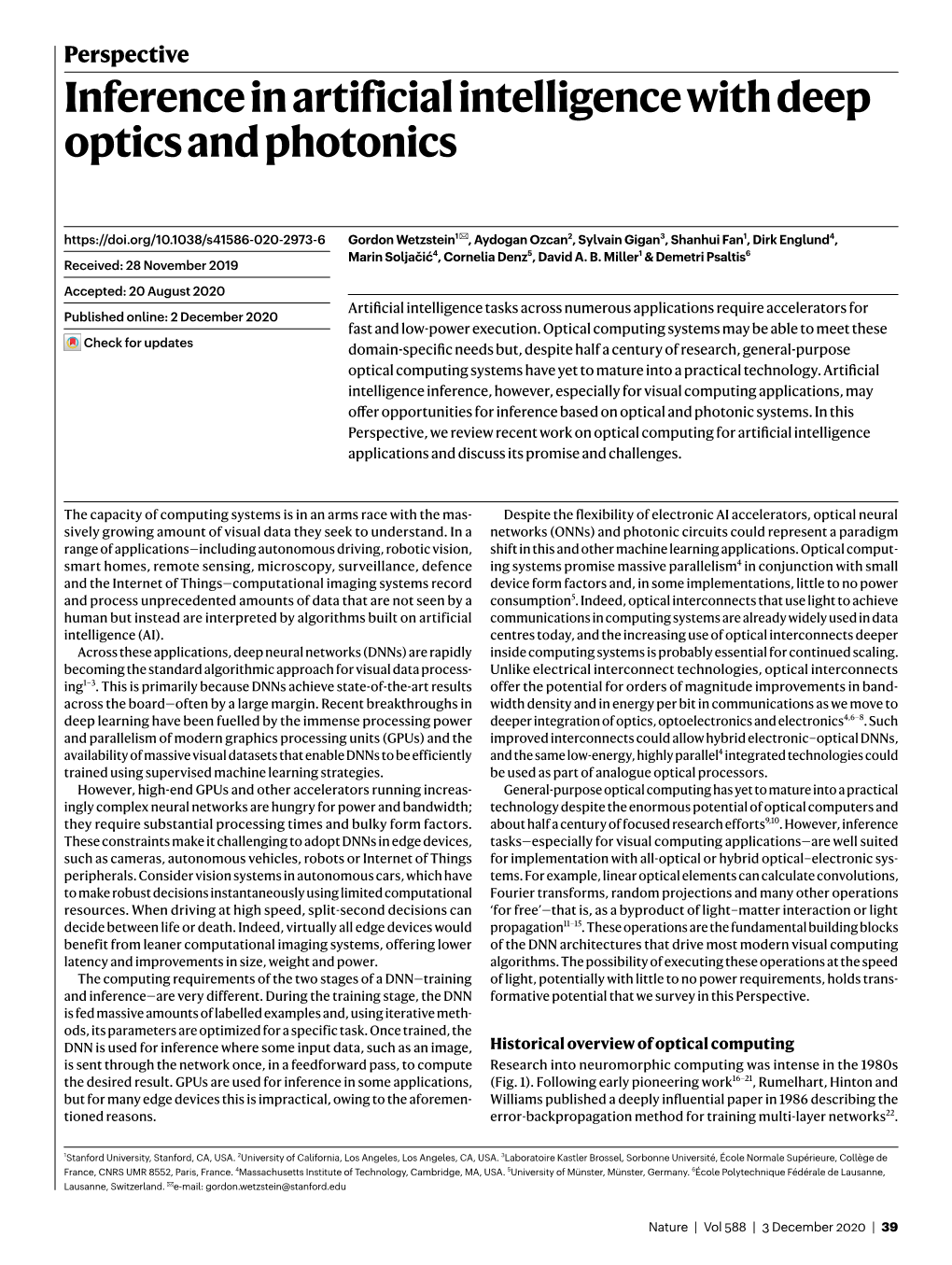 Inference in Artificial Intelligence with Deep Optics and Photonics