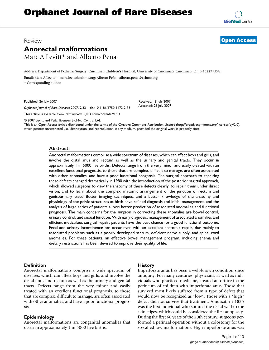 Anorectal Malformations Marc a Levitt* and Alberto Peña