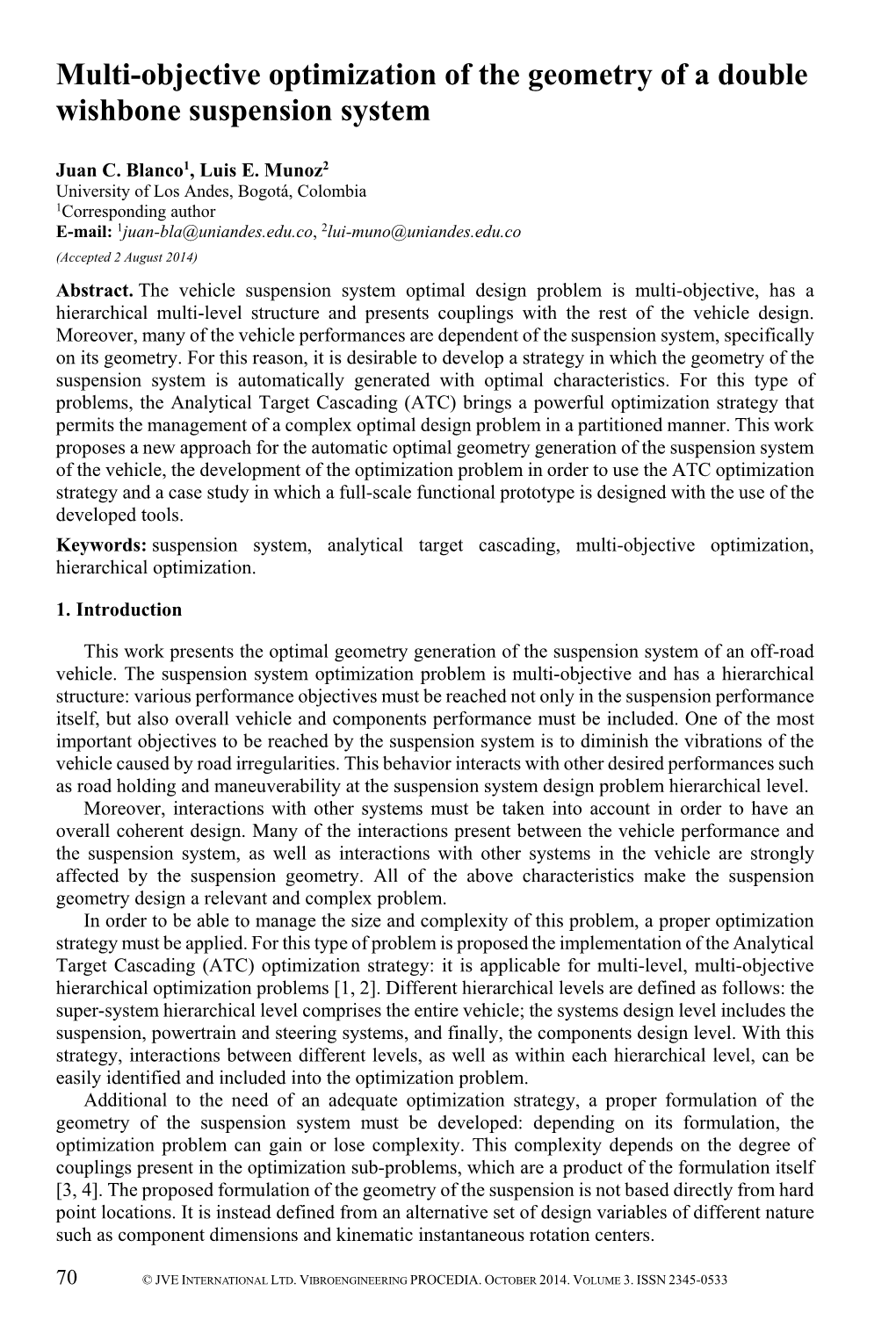 Multi-Objective Optimization of the Geometry of a Double Wishbone Suspension System