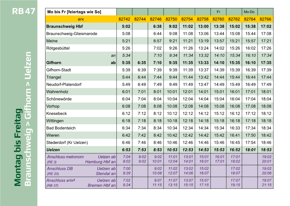 Montag Bis Freitag Braunschw Eig > Gifhorn > Uelzen RB 47