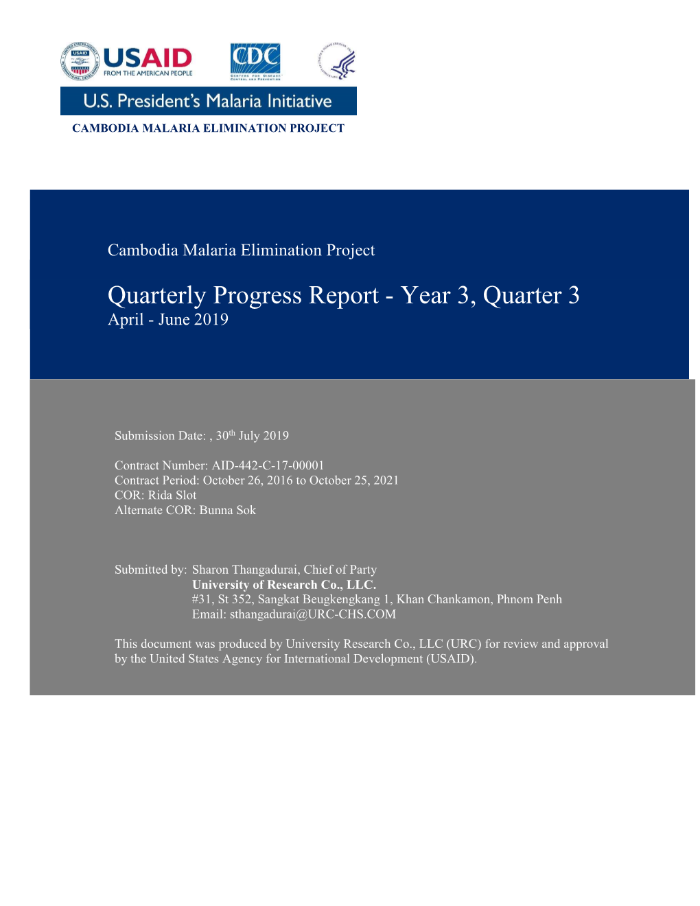 Quarterly Progress Report - Year 3, Quarter 3 April - June 2019