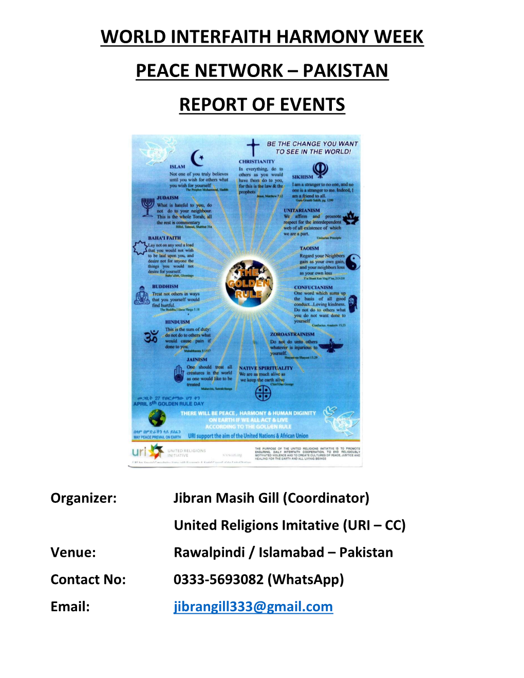 World Interfaith Harmony Week Peace Network – Pakistan Report of Events