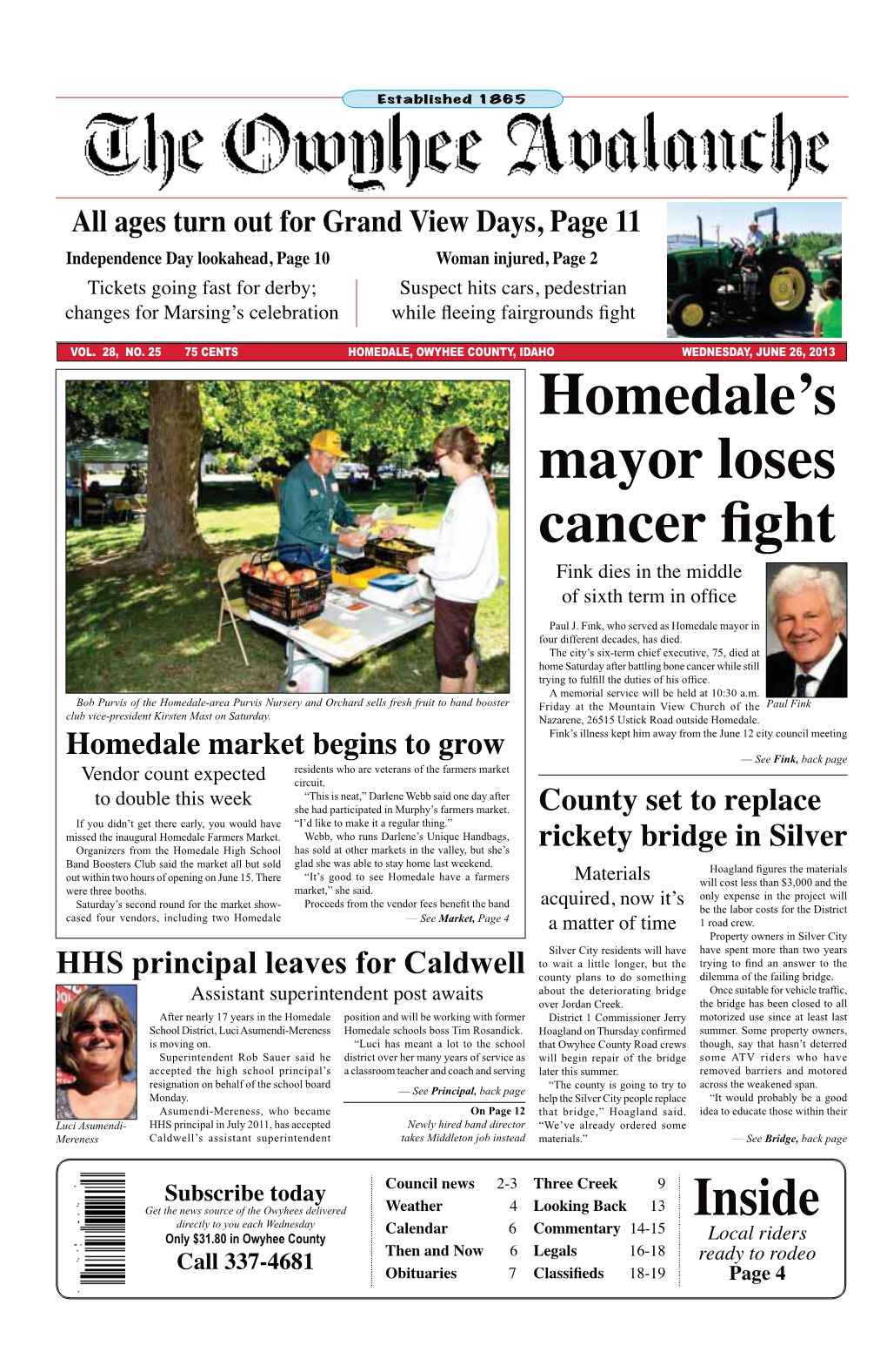 Homedale's Mayor Loses Cancer Fight