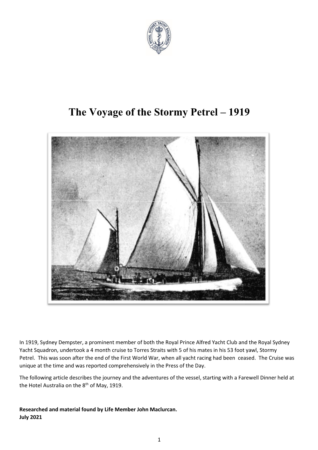 The Voyage of the Stormy Petrel – 1919