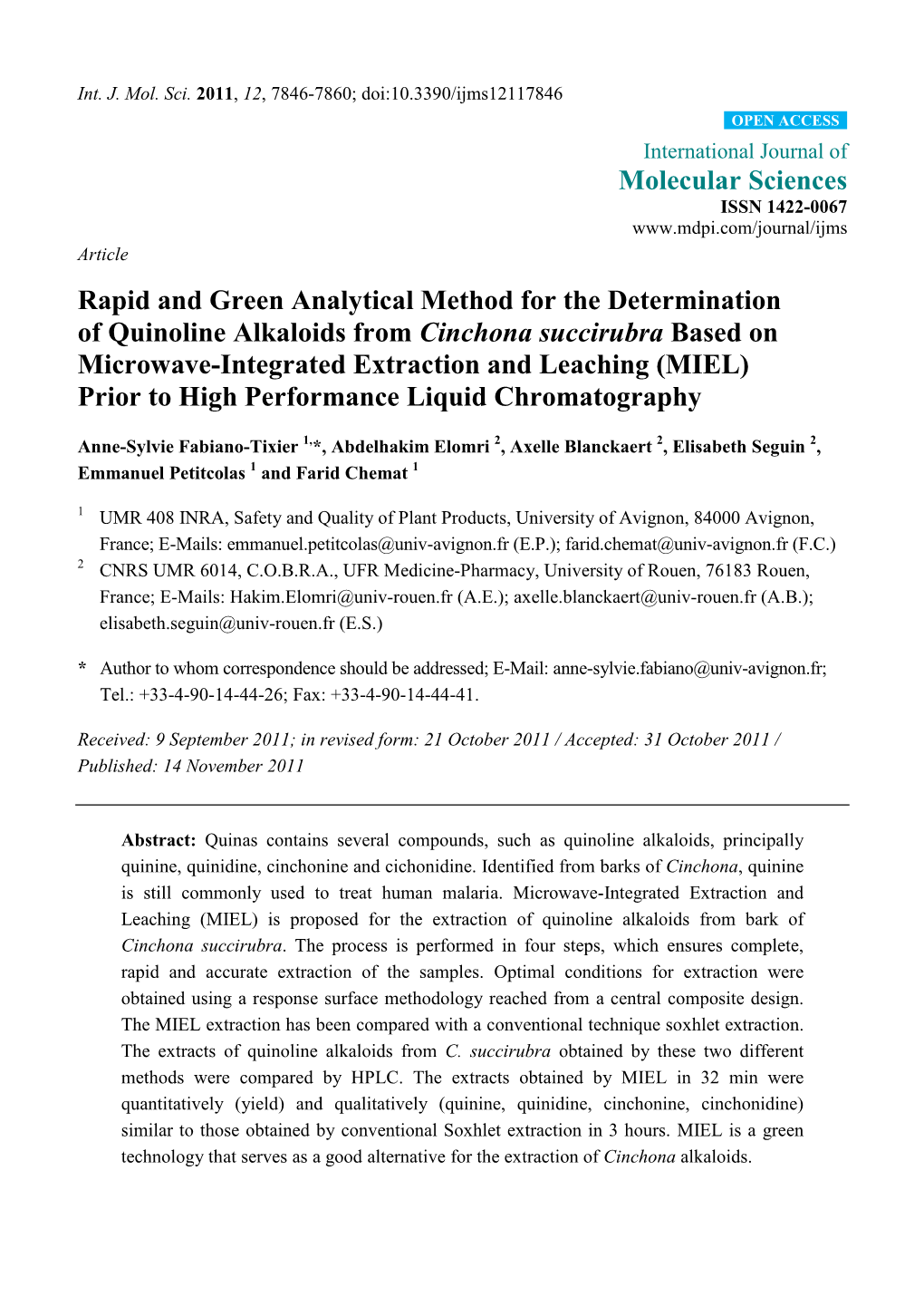 Rapid and Green Analytical Method for the Determination of Quinoline