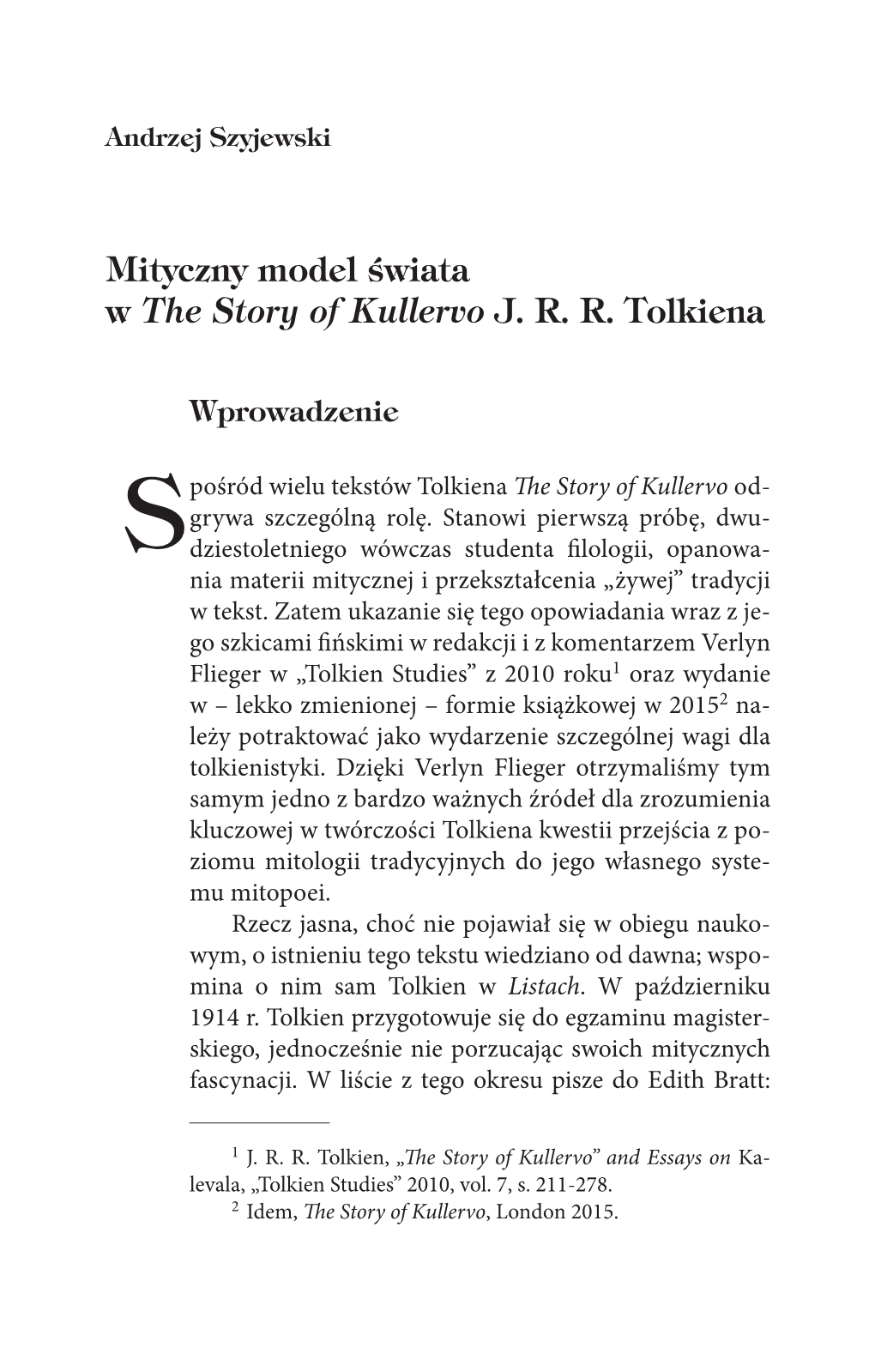 Mityczny Model Świata W the Story of Kullervo J. R. R. Tolkiena