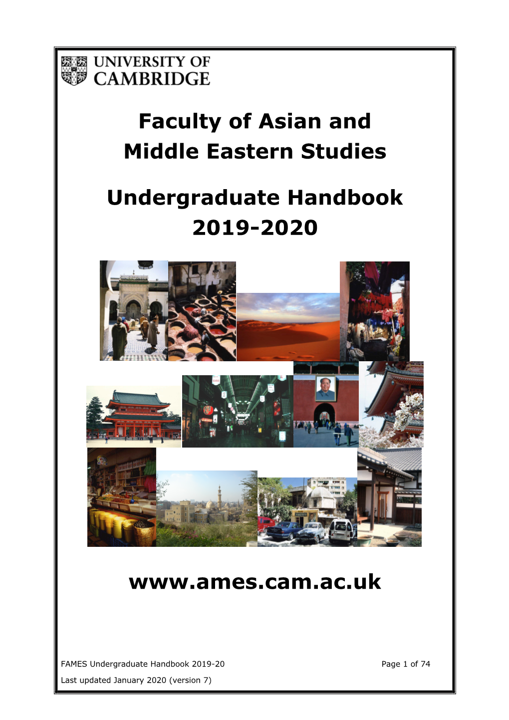 Faculty of Asian and Middle Eastern Studies Undergraduate Handbook