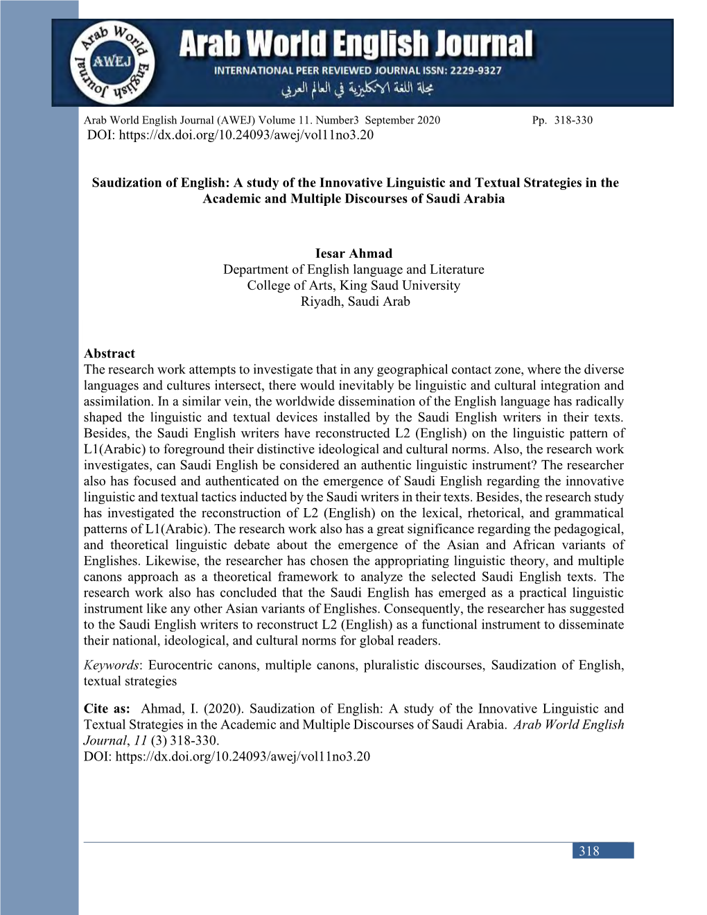 Saudization of English: a Study of the Innovative Linguistic and Textual Strategies in the Academic and Multiple Discourses of Saudi Arabia