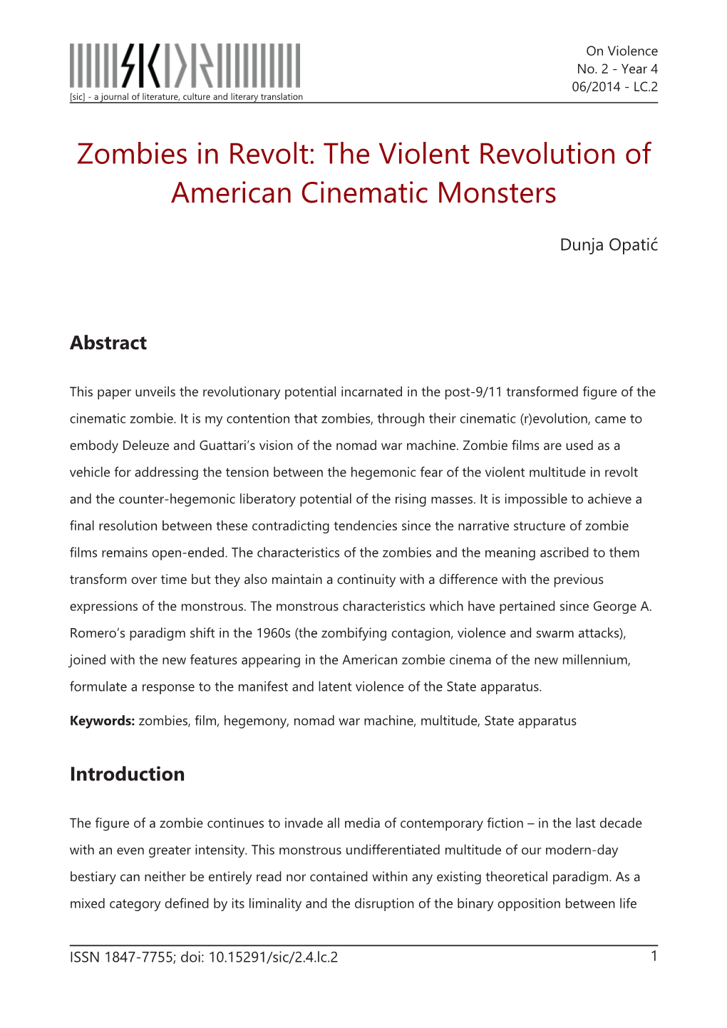 Zombies in Revolt: the Violent Revolution of American Cinematic Monsters