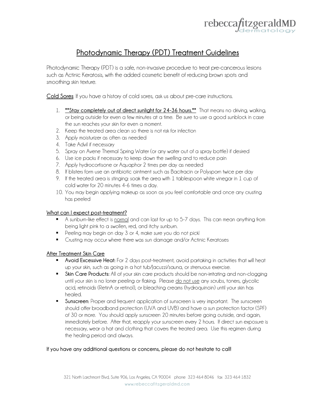 Photodynamic Therapy (PDT) Treatment Guidelines