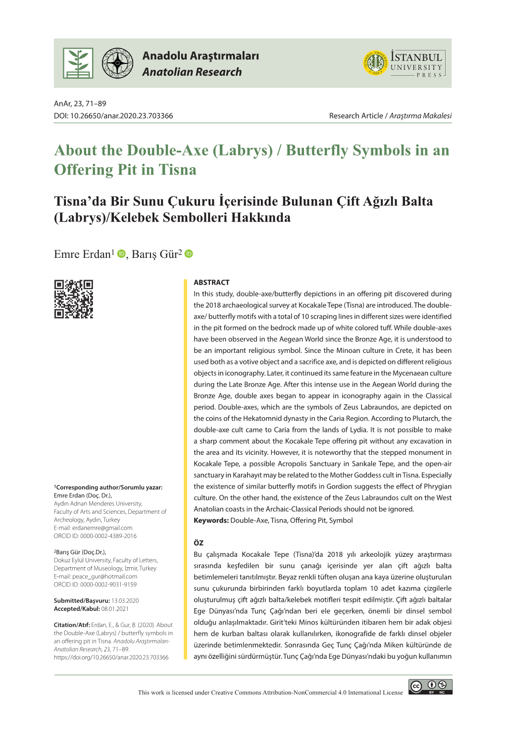 About the Double-Axe (Labrys) / Butterfly Symbols in an Offering Pit in Tisna