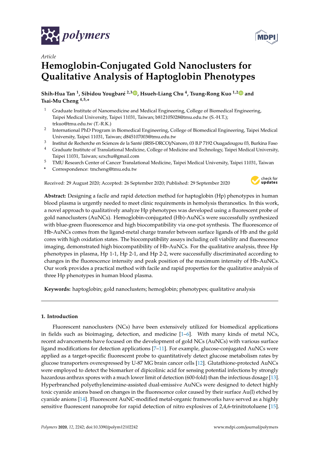Hemoglobin-Conjugated Gold Nanoclusters for Qualitative Analysis of Haptoglobin Phenotypes