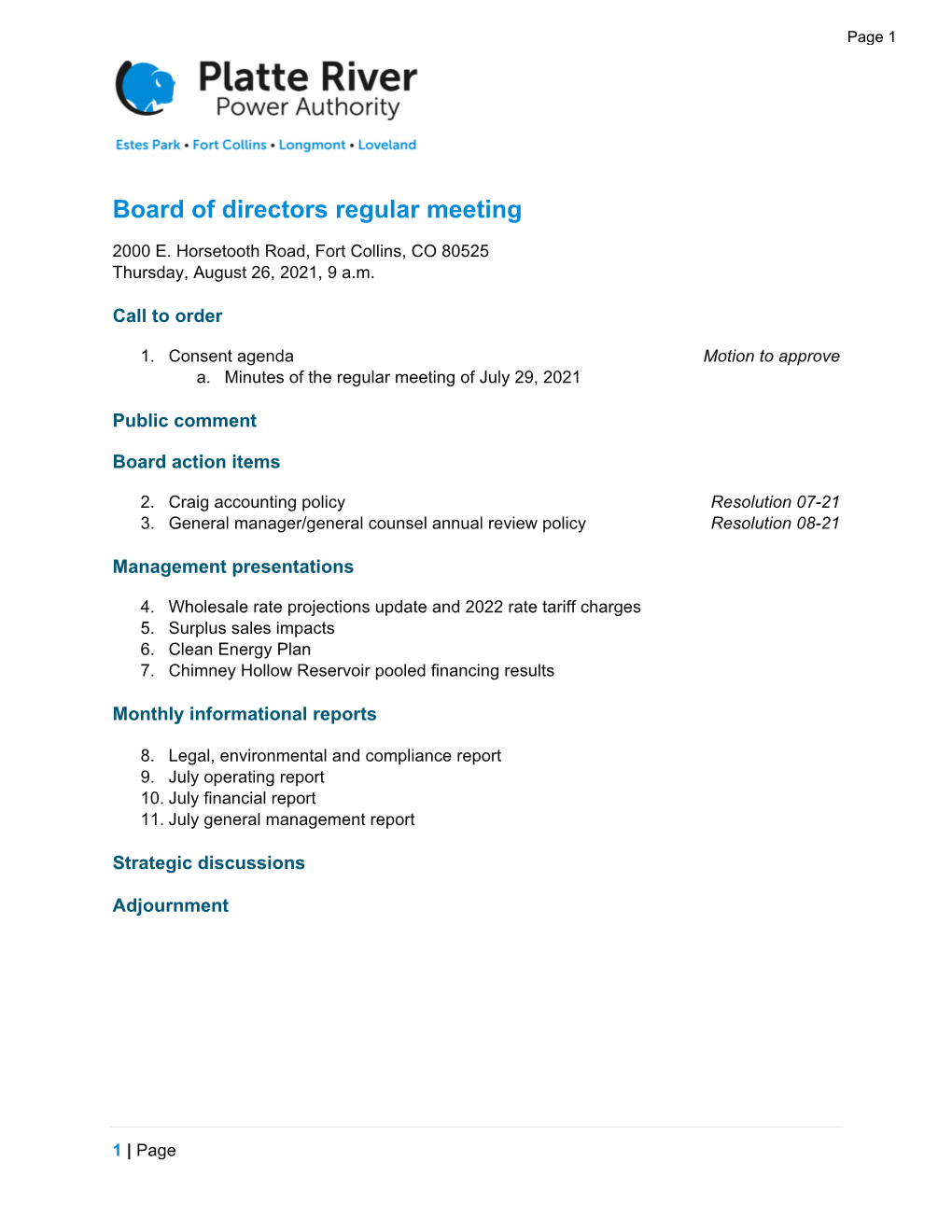 Board of Directors Regular Meeting