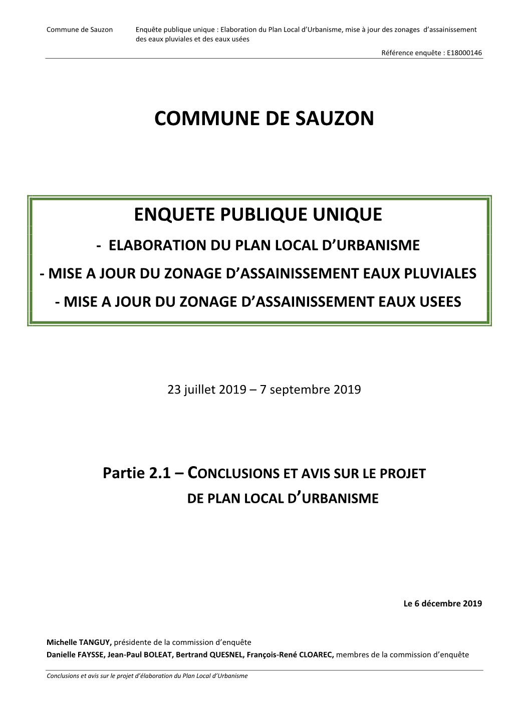 Conclusions Et Avis Sur Le Projet De Plan Local D'urbanisme