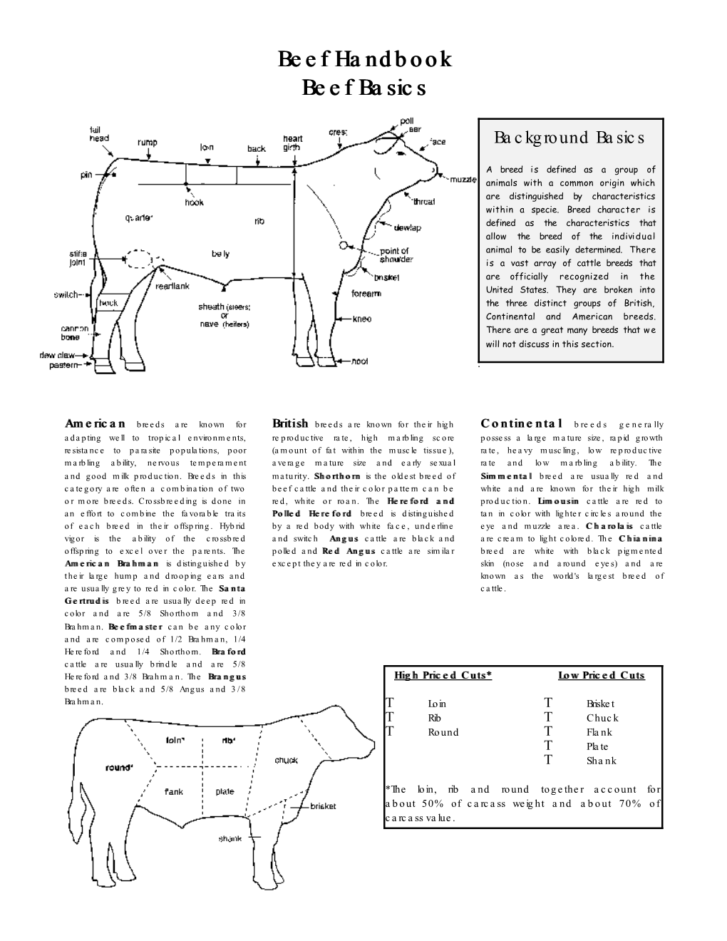 Beef Handbook Beef Basics