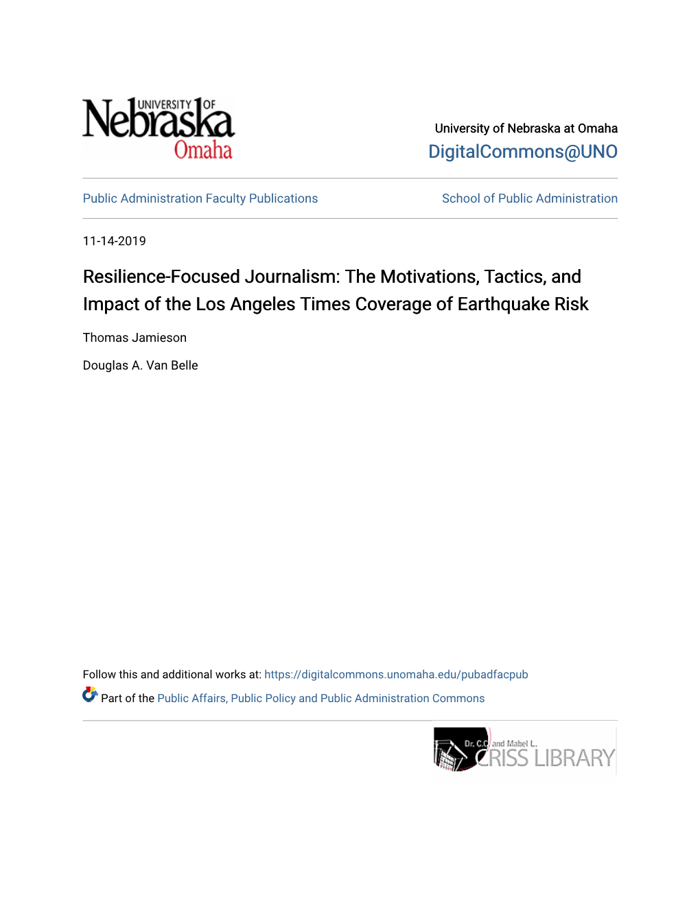 Resilience-Focused Journalism: the Motivations, Tactics, and Impact of the Los Angeles Times Coverage of Earthquake Risk