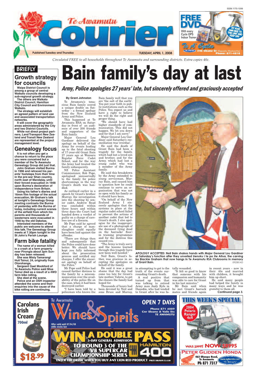 Te Awamutu Courier, Tuesday, April 1, 2008 Function Did Grant Bain Proud