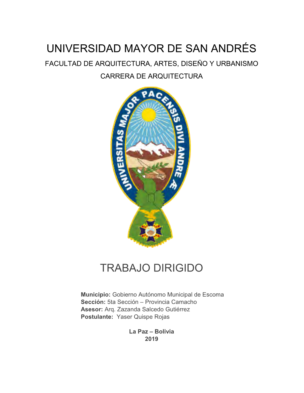 Universidad Mayor De San Andrés Trabajo Dirigido
