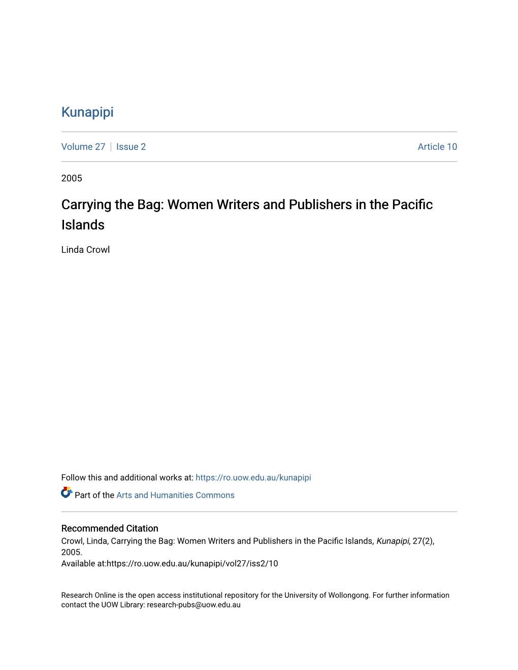 Women Writers and Publishers in the Pacific Islands