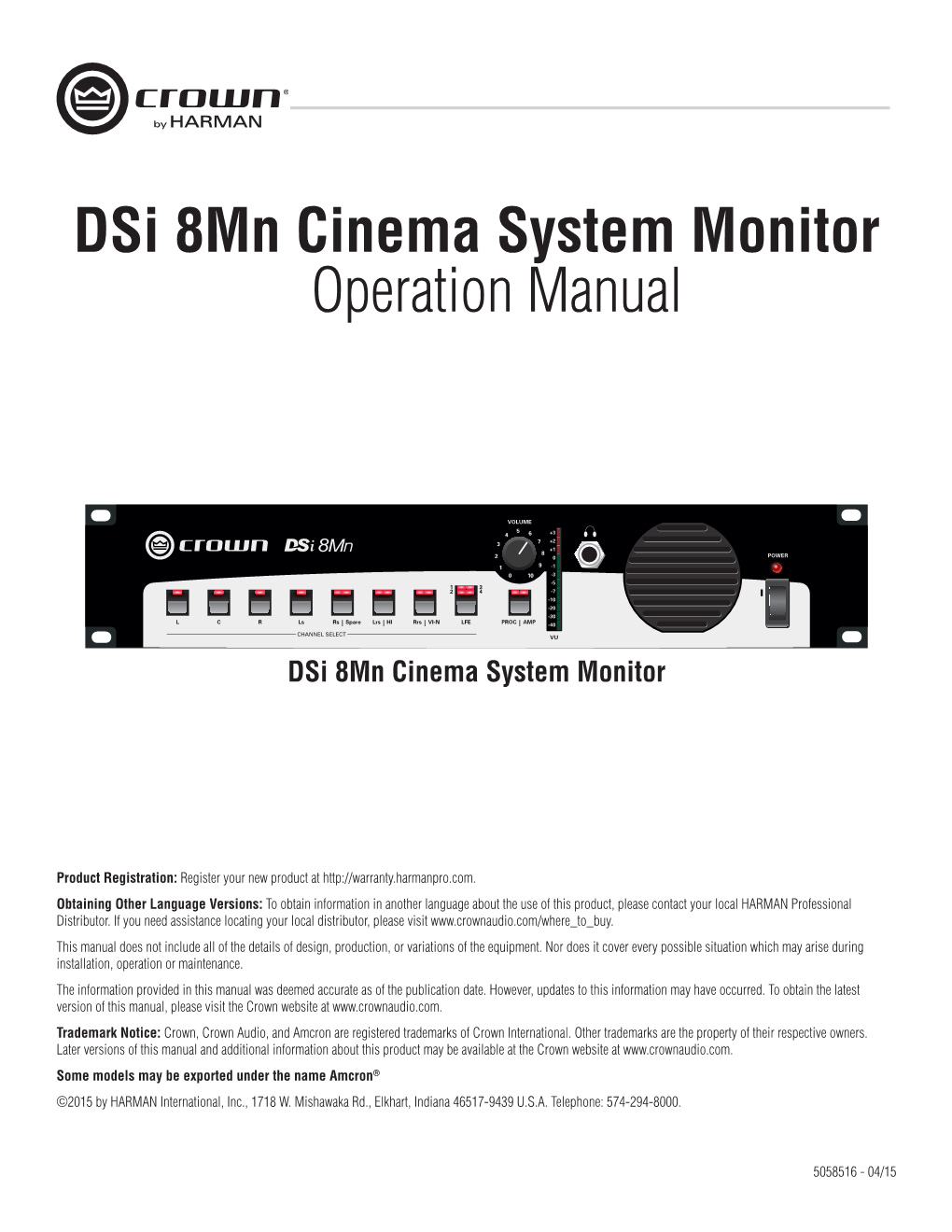 Dsi 8Mn Cinema System Monitor Operation Manual