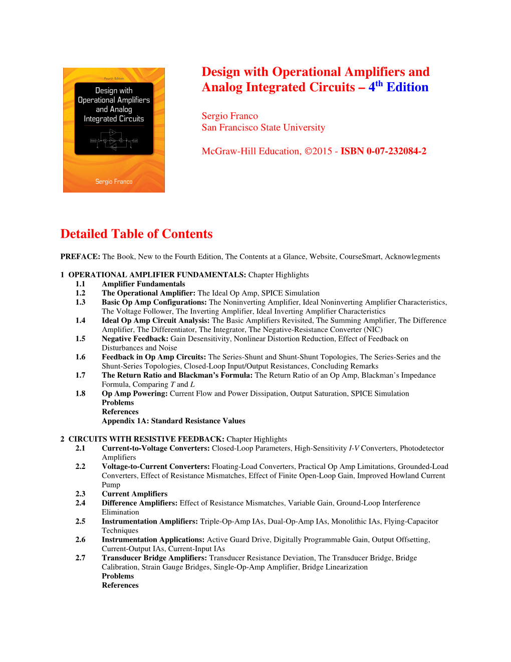 Detailed Table of Contents Design With