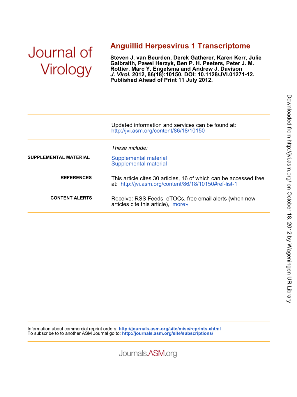 Anguillid Herpesvirus 1 Transcriptome