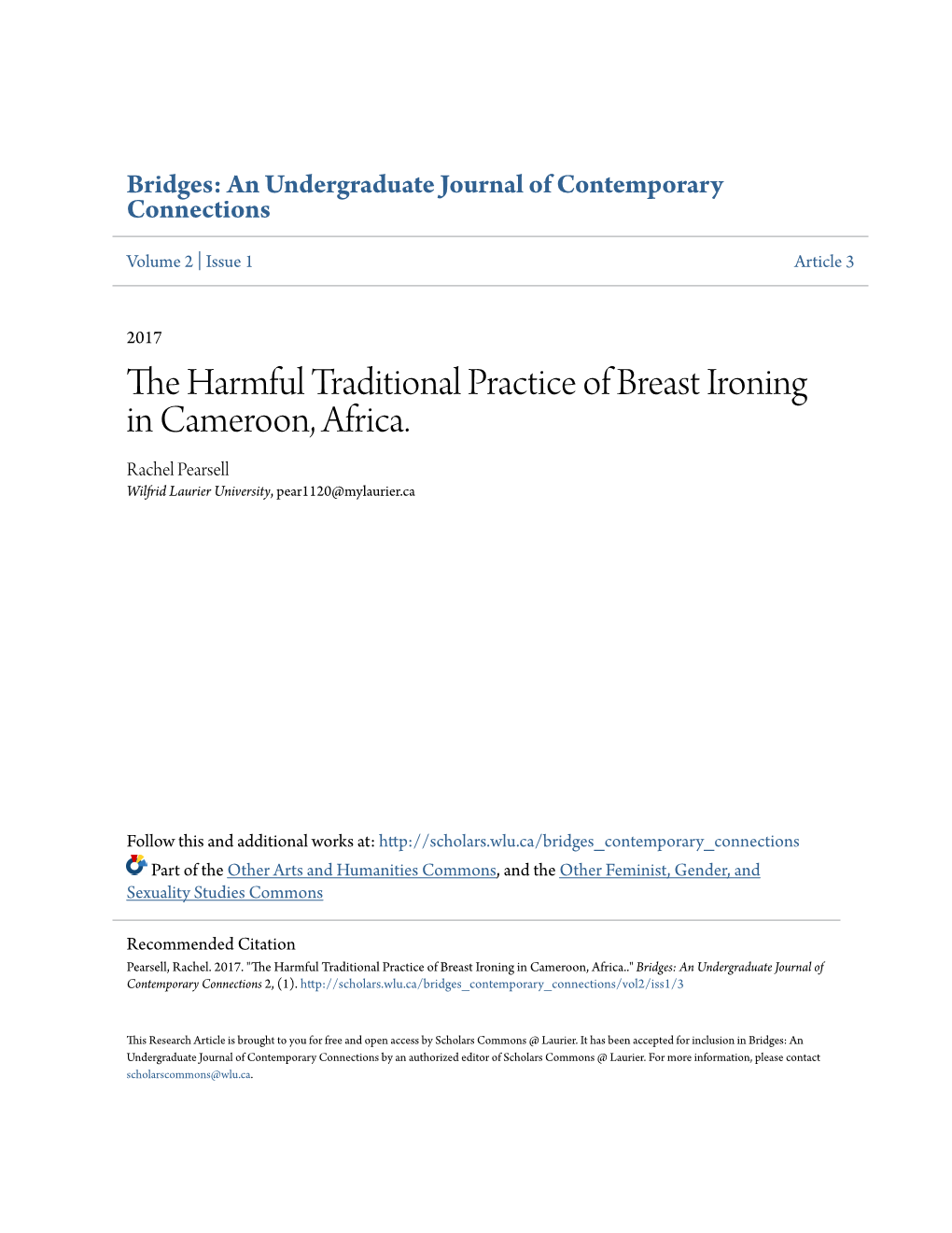 The Harmful Traditional Practice of Breast Ironing in Cameroon, Africa