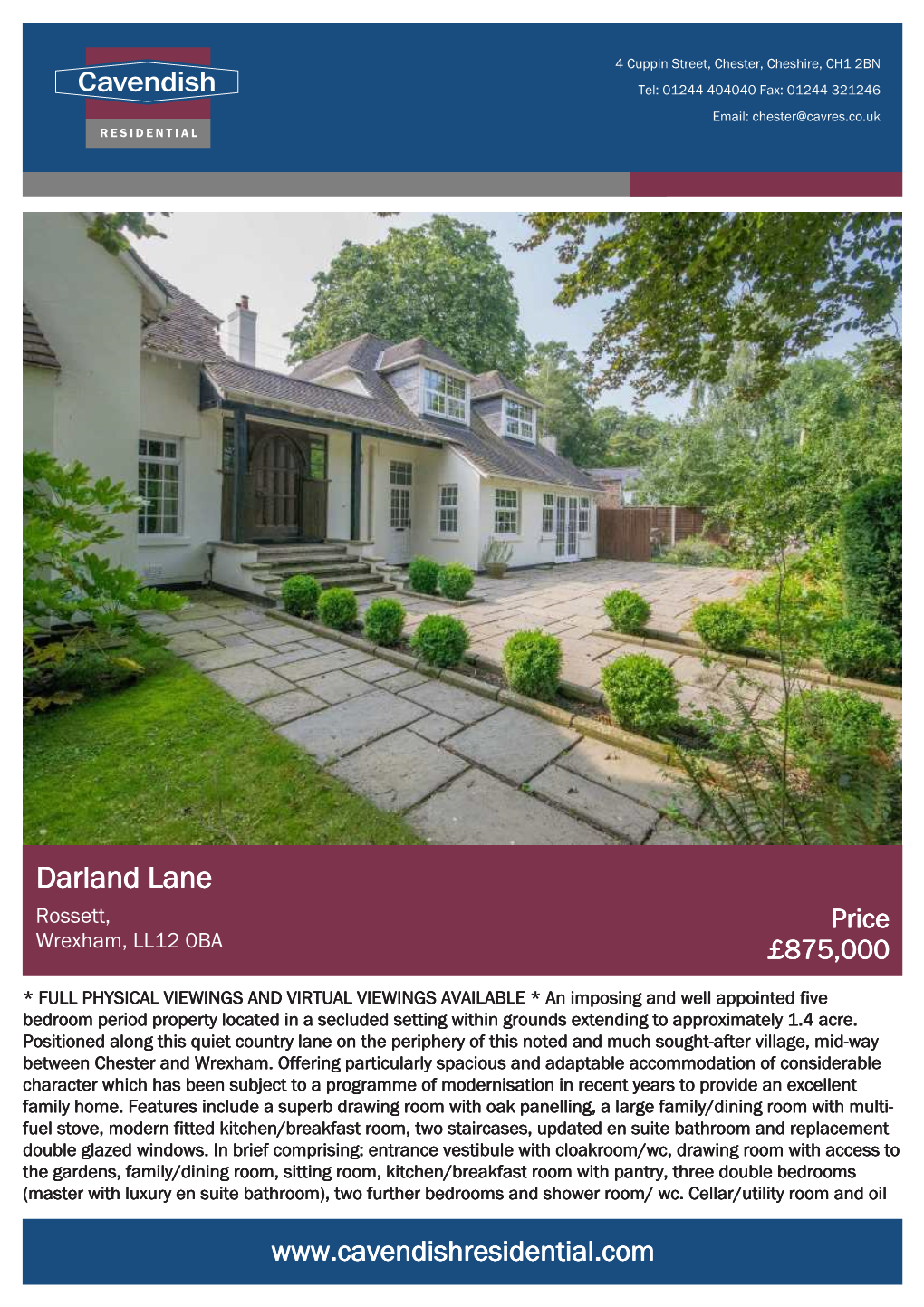 Darland Lane Rossett, Price Wrexham, LL12 0BA £875,000