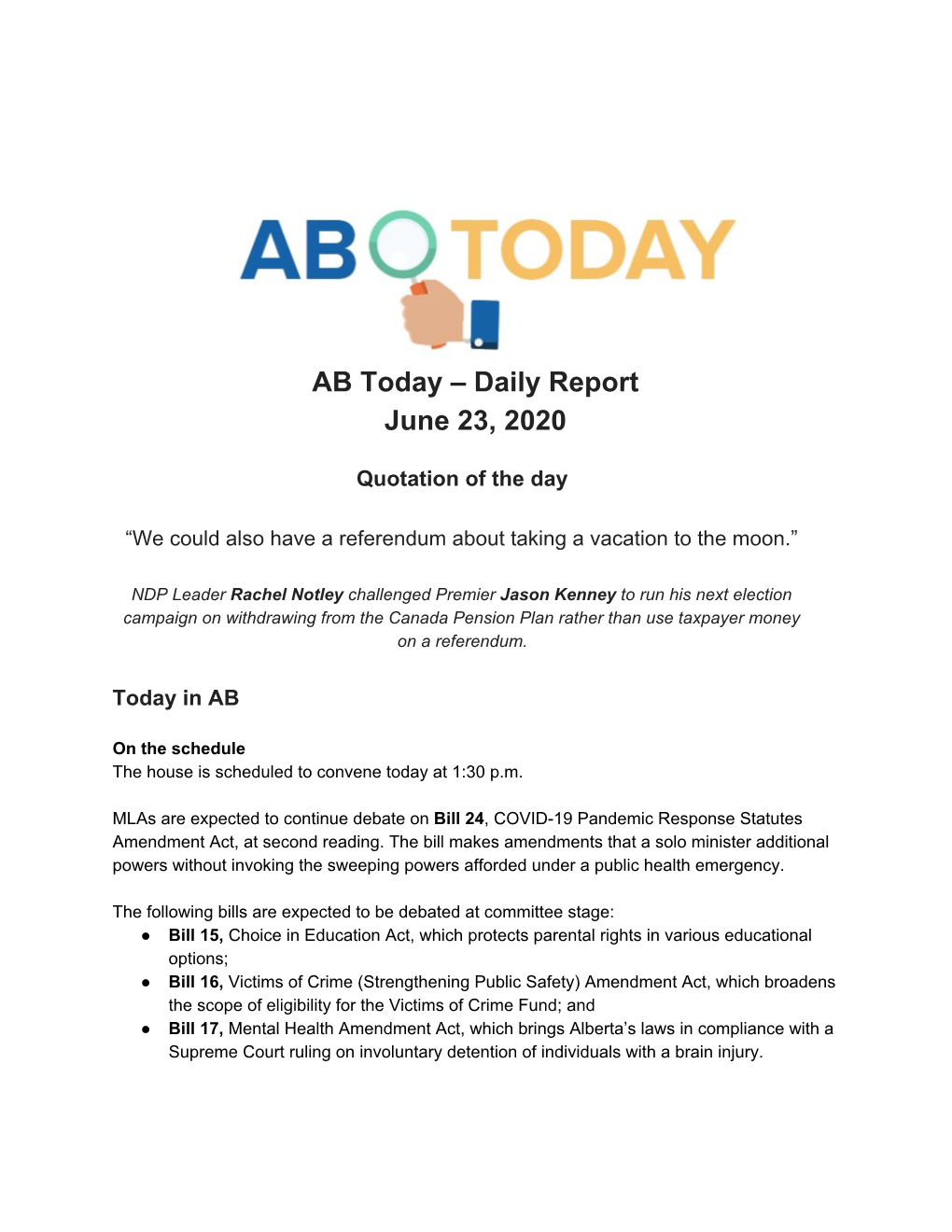 AB Today – Daily Report June 23, 2020