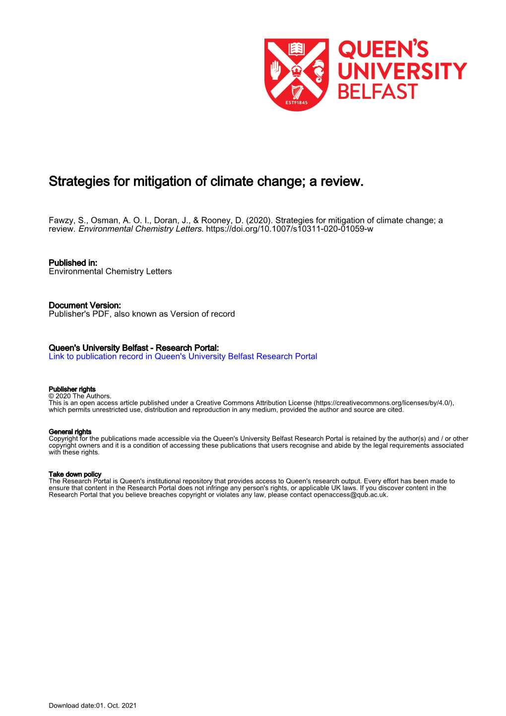 Strategies for Mitigation of Climate Change: a Review