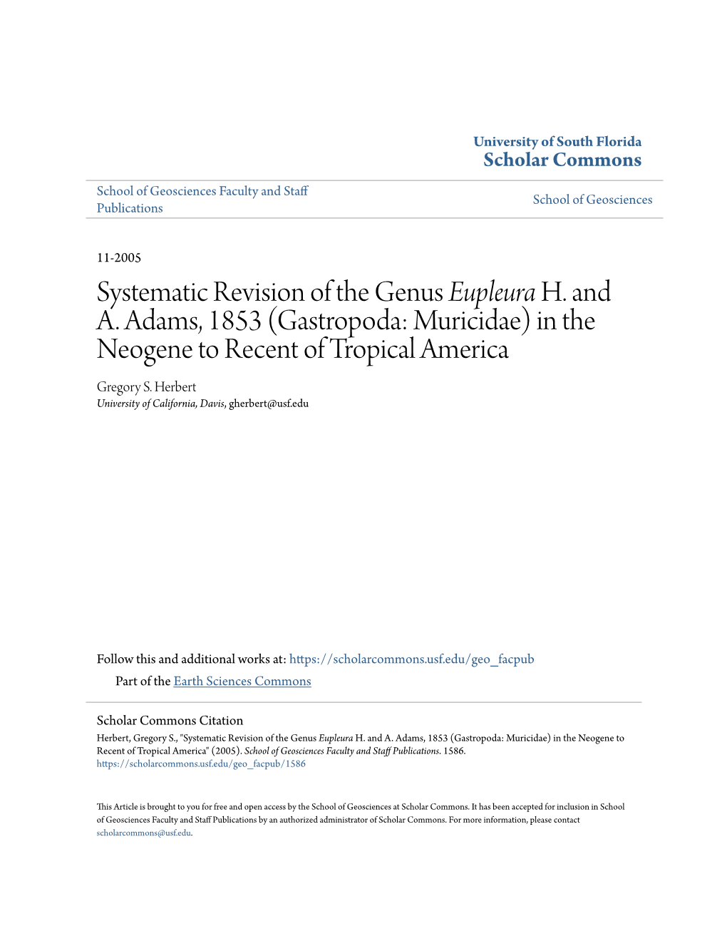 Systematic Revision of the Genus Eupleura H