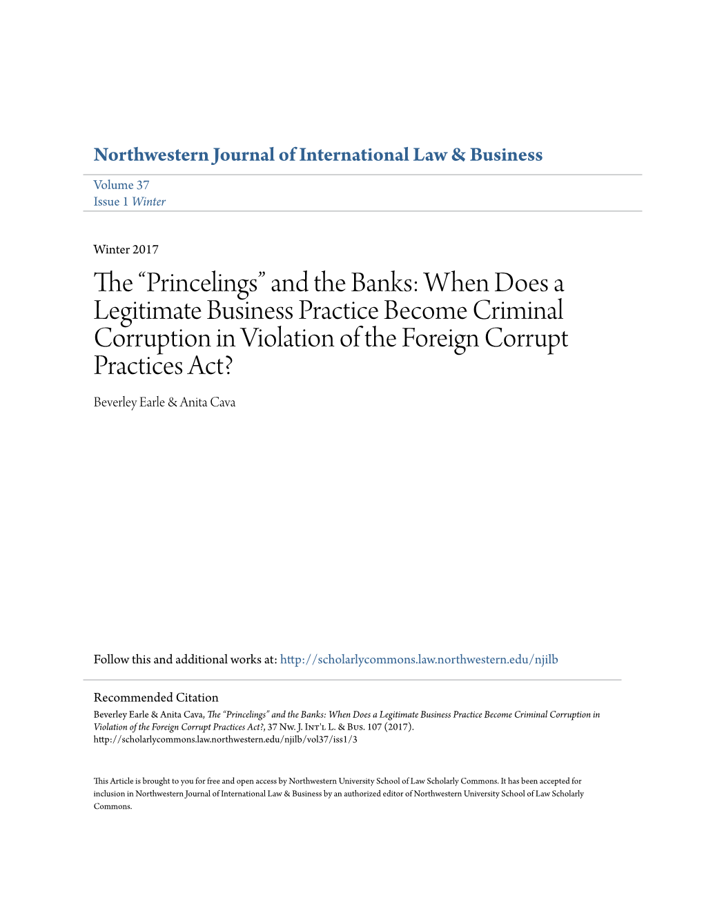 When Does a Legitimate Business Practice Become Criminal Corruption in Violation of the Foreign Corrupt Practices Act? Beverley Earle & Anita Cava