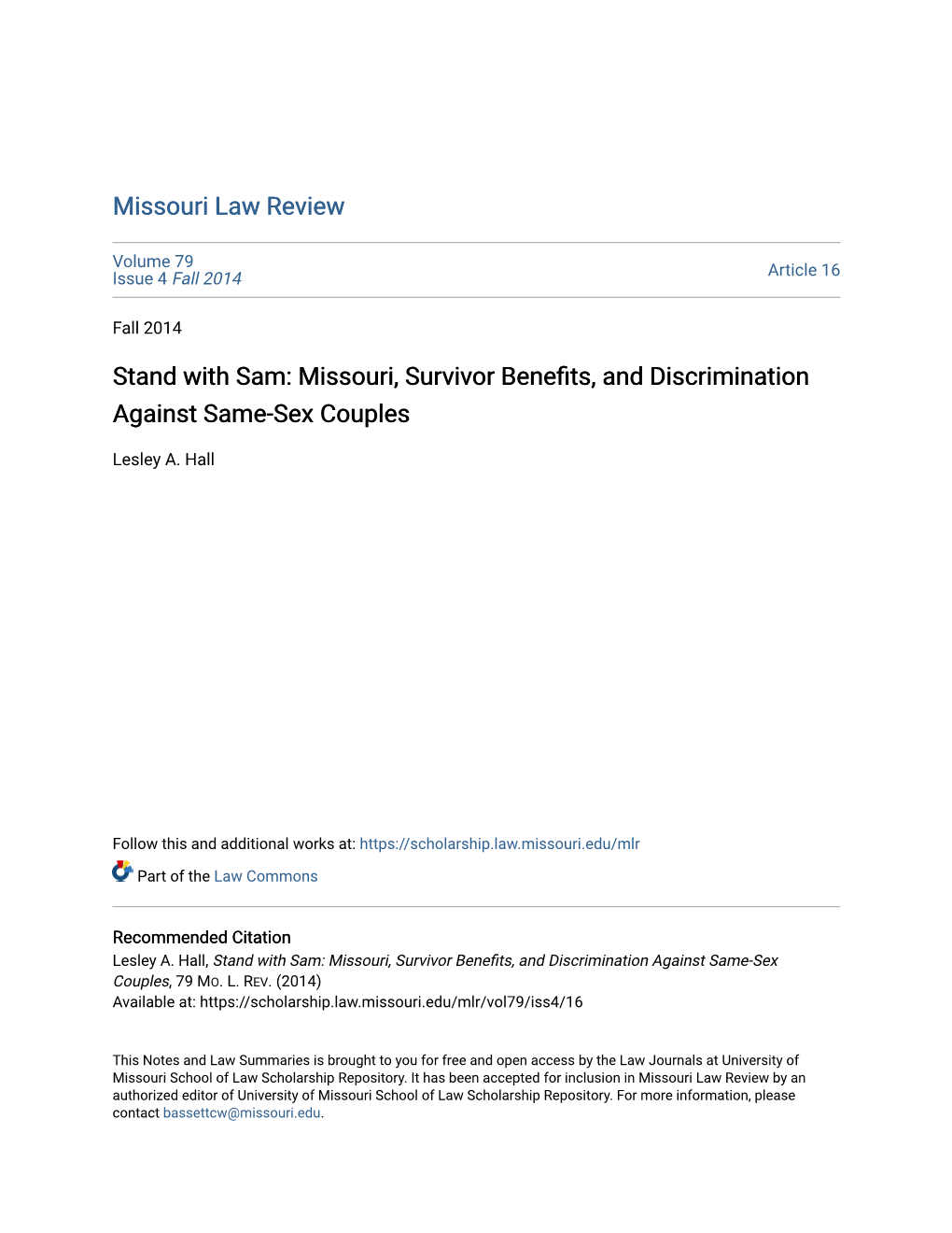 Missouri, Survivor Benefits, and Discrimination Against Same-Sex Couples