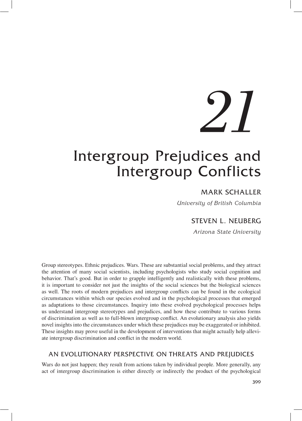 Intergroup Prejudices and Intergroup Conflicts