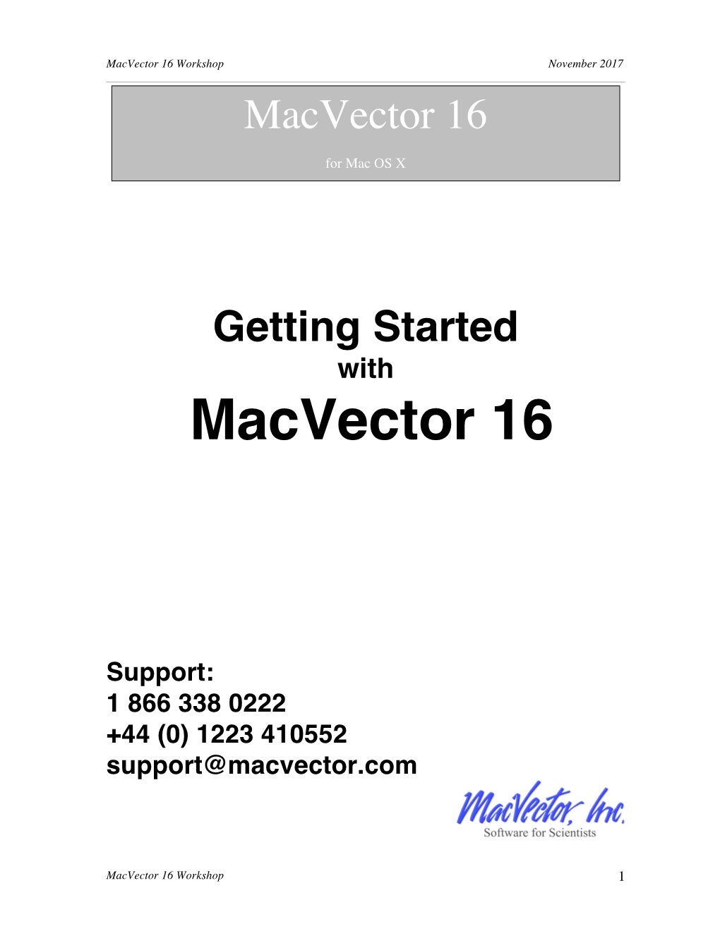 Macvector 16 Getting Started Workshop