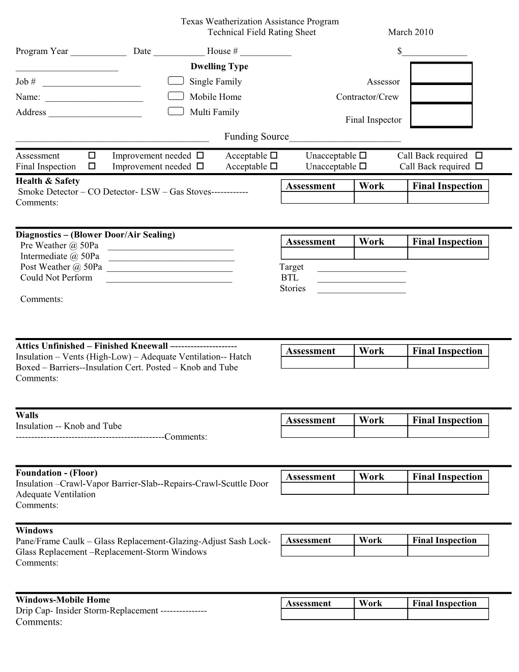 Sample Technical Field Rating Sheet Properties