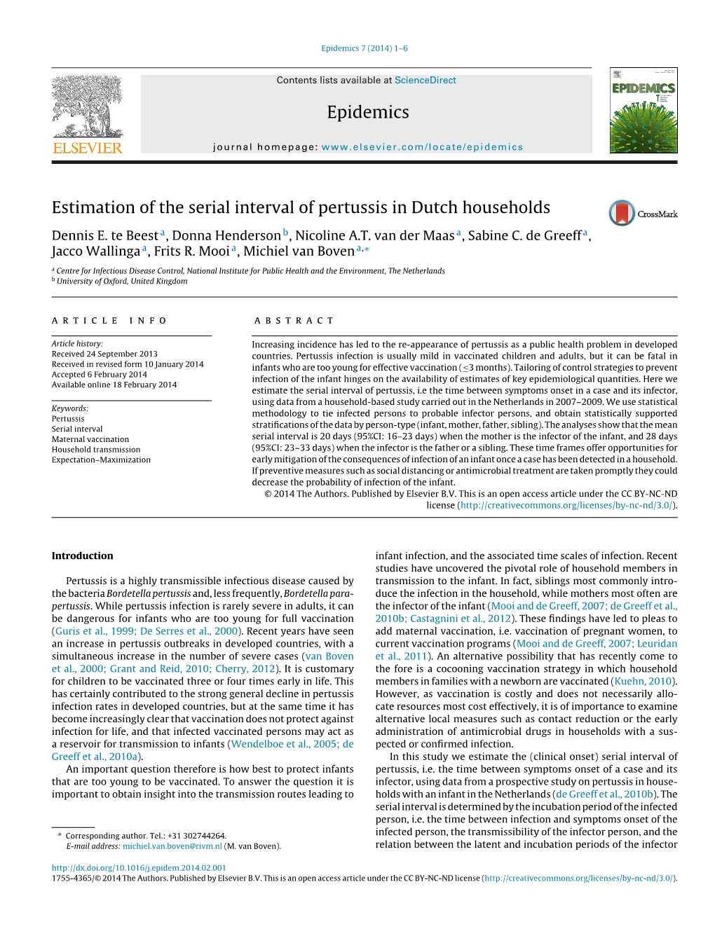 Estimation of the Serial Interval of Pertussis in Dutch Households