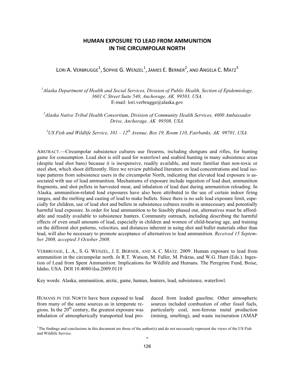 Human Exposure to Lead from Ammunition in the Circumpolar North