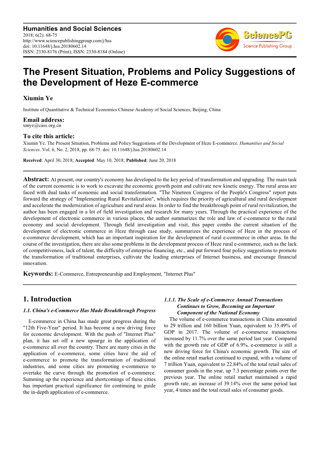 The Present Situation, Problems and Policy Suggestions of the Development of Heze E-Commerce