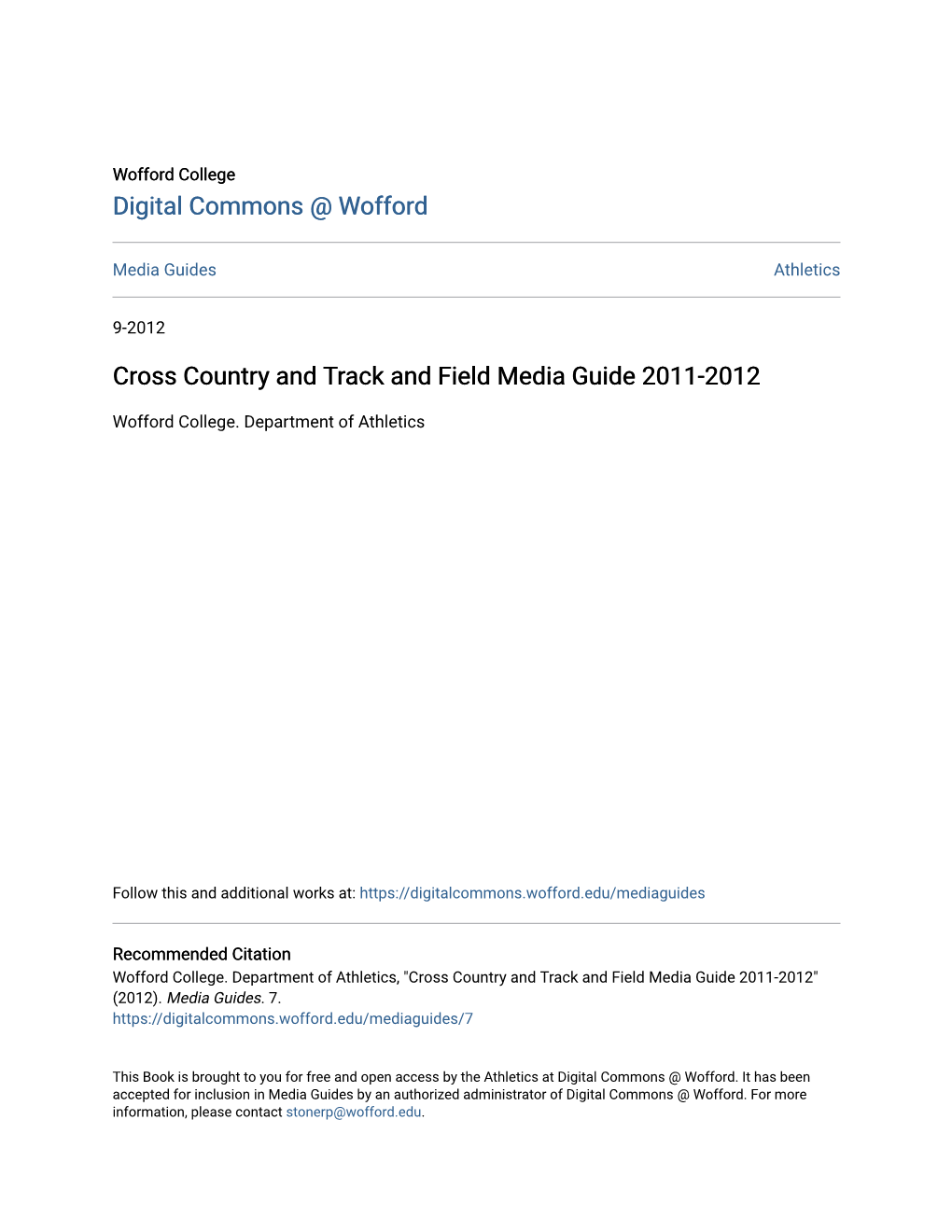 Cross Country and Track and Field Media Guide 2011-2012