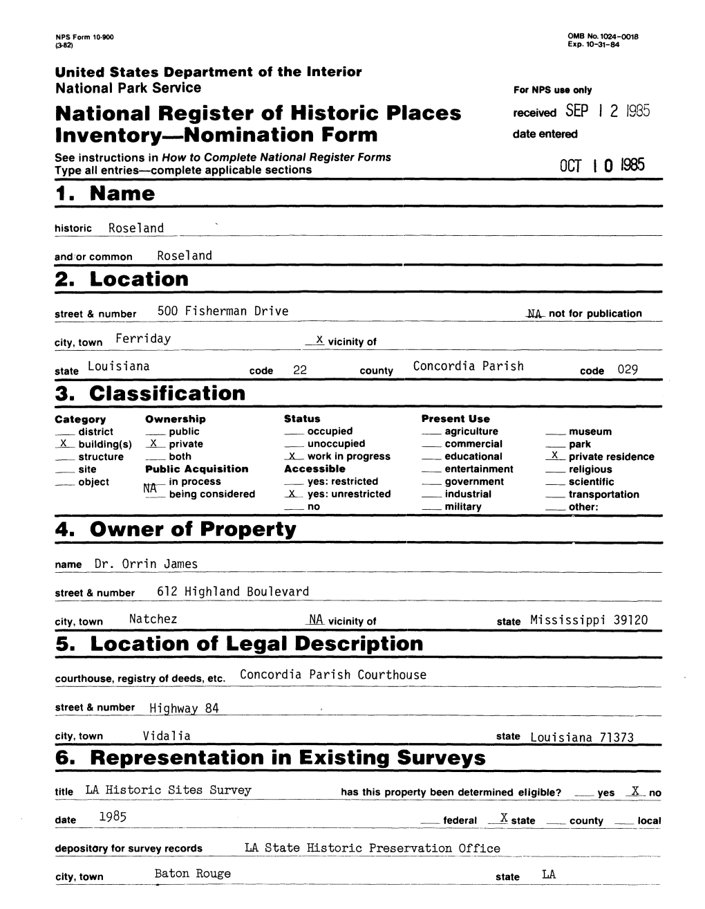 National Register of Historic Places Inventory—Nomination Form 1. Name___2. Location___3. Classifica