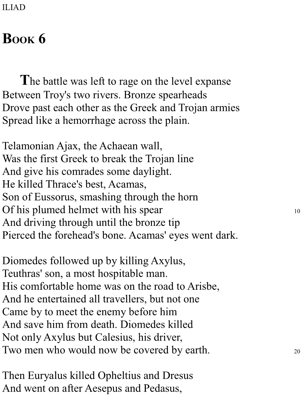 The Battle Was Left to Rage on the Level Expanse Between Troy's Two Rivers. Bronze Spearheads Drove Past Each Other As the Greek