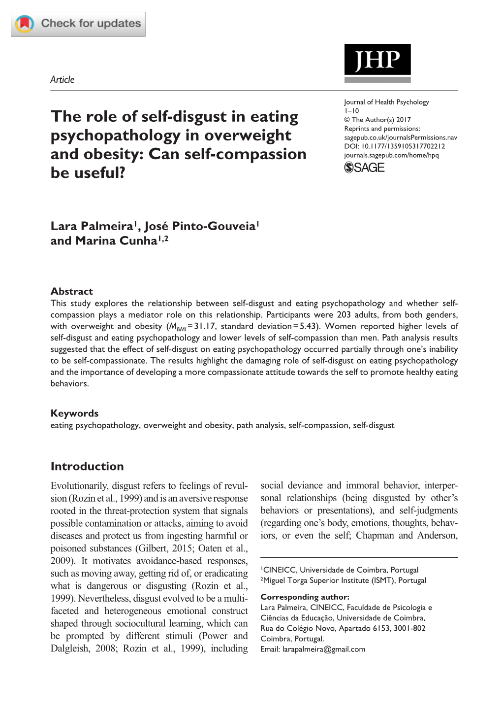 The Role of Self-Disgust in Eating Psychopathology in Overweight And