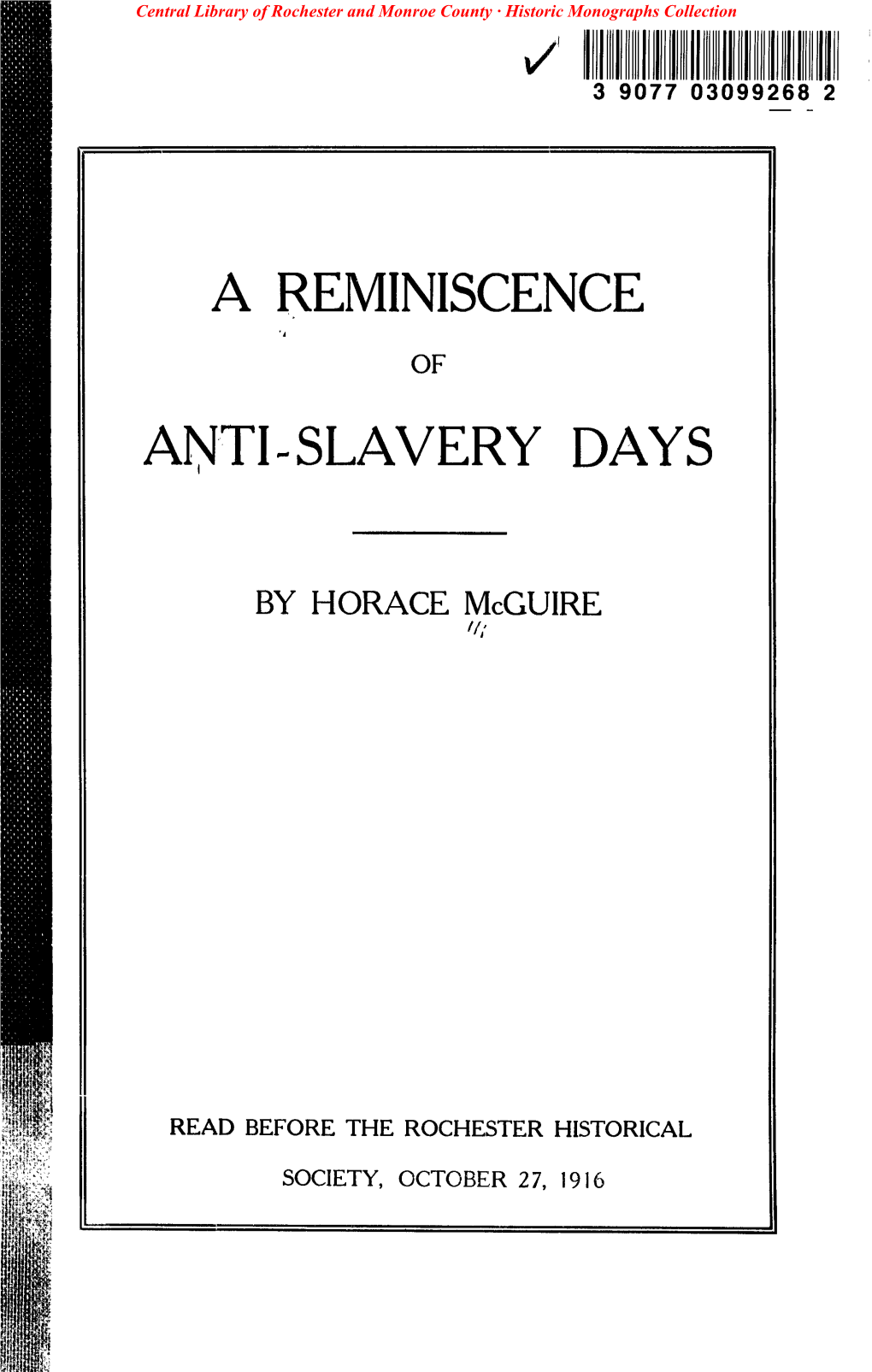 A Reminiscence of Anti-Slavery Days