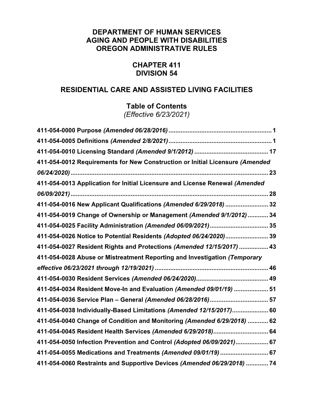 Residential Care and Assisted Living Facilities